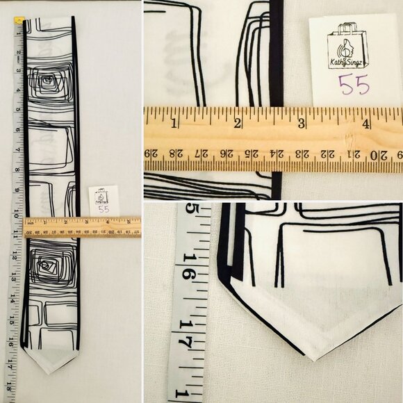 Slim Scarf 34in Black White Artistic Chic Modern Line Print Neck Hair Bag No55 - Picture 7 of 12